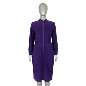 Vintage Pia Rucci Suede Zip Front Mock Neck Dress Womens 6 Purple Moto 80s Glam